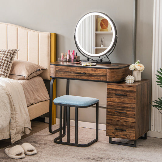 LED Vanity Set with Dimmable Mirror, Charging Station & Storage Chest
