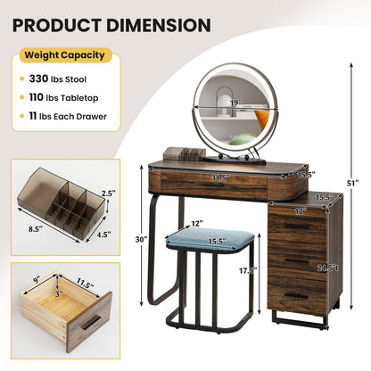 LED Vanity Set with Dimmable Mirror, Charging Station & Storage Chest