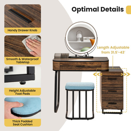 LED Vanity Set with Dimmable Mirror, Charging Station & Storage Chest