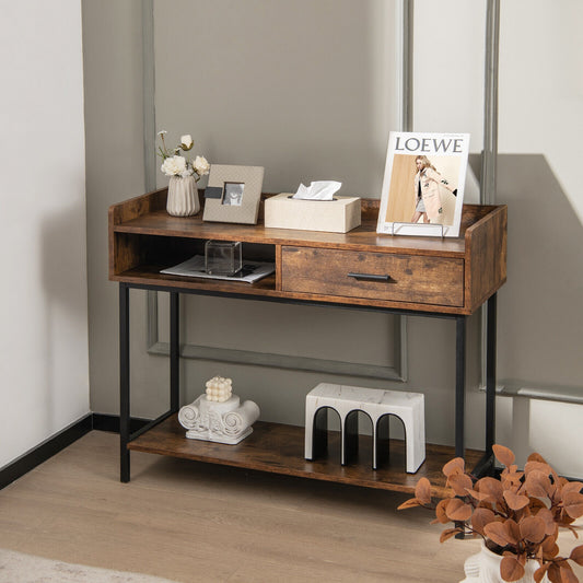 Spacious Long Console Table with Drawer and Durable Metal Frame for Entryway or Living Room
