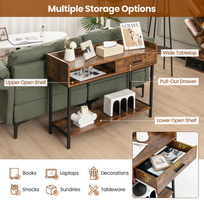 Spacious Long Console Table with Drawer and Durable Metal Frame for Entryway or Living Room