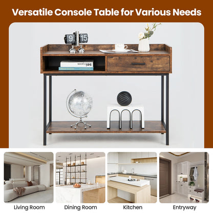 Spacious Long Console Table with Drawer and Durable Metal Frame for Entryway or Living Room