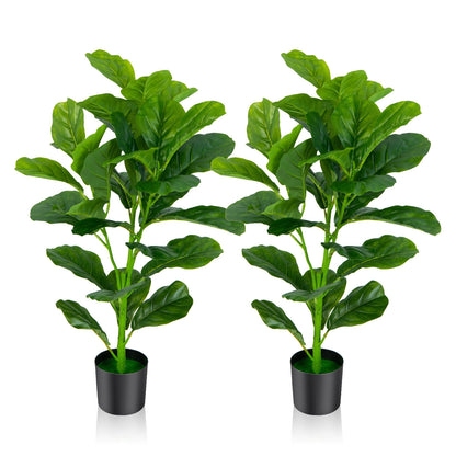 Set of 2 Lifelike Artificial Fiddle Leaf Fig Trees – Realistic Faux Indoor/Outdoor Plants