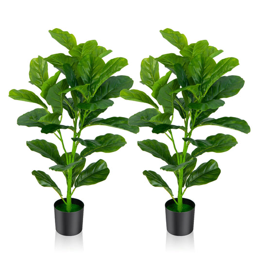 Set of 2 Lifelike Artificial Fiddle Leaf Fig Trees – Realistic Faux Indoor/Outdoor Plants