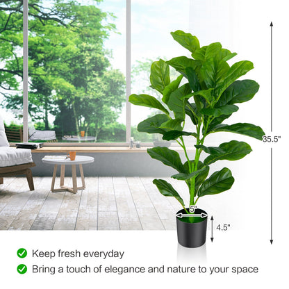 Set of 2 Lifelike Artificial Fiddle Leaf Fig Trees – Realistic Faux Indoor/Outdoor Plants