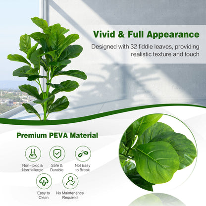 Set of 2 Lifelike Artificial Fiddle Leaf Fig Trees – Realistic Faux Indoor/Outdoor Plants