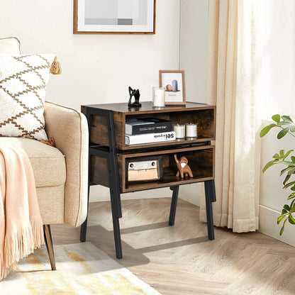 Stackable Wooden Nightstands with Open Storage and Steel Frame