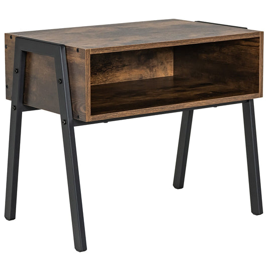 Stackable Wooden Nightstands with Open Storage and Steel Frame