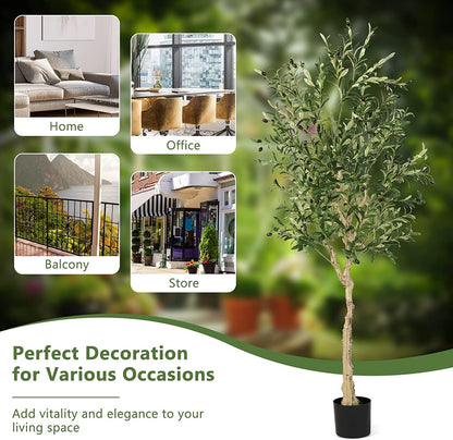 Elegant 6 Foot Artificial Olive Tree in Cement Pot for Home or Office