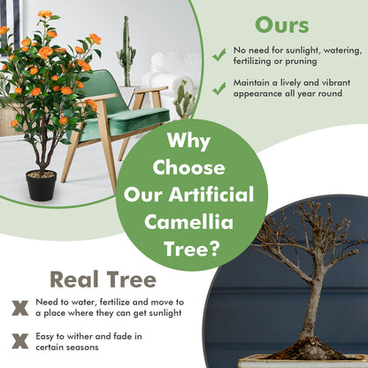 3.3 Foot Lifelike Artificial Camellia Tree for Home and Garden Decor