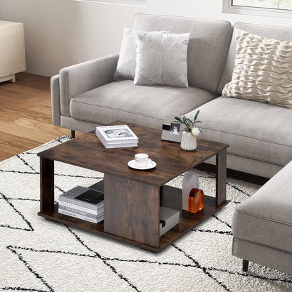 Square 2 Tier Coffee Table with Storage Shelf and Rustic Wood Finish