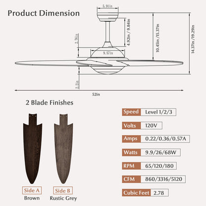 52 Inch Ceiling Fan with LED Light & 3 Adjustable Color Temperatures - Silver