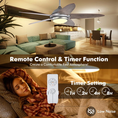 52 Inch Ceiling Fan with LED Light & 3 Adjustable Color Temperatures - Silver