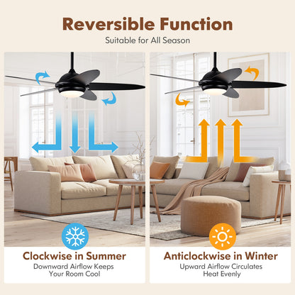 52 Inch Ceiling Fan with LED Light & 3 Adjustable Color Temperatures - Black