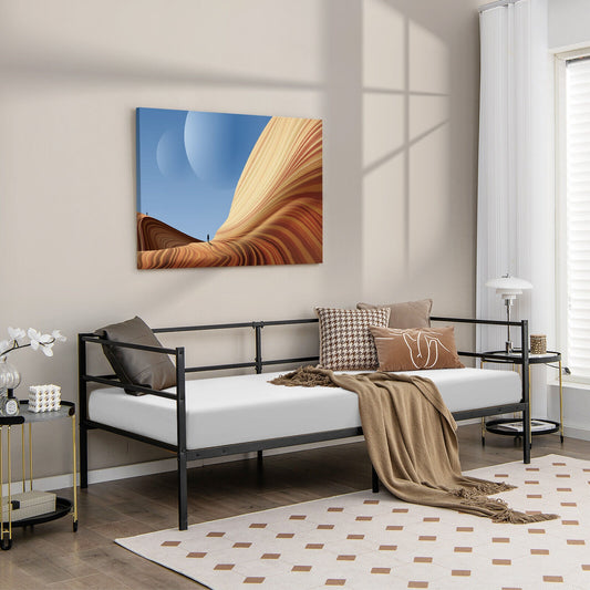 Modern Twin Metal Daybed Frame with Guardrails – Sofa Bed for Bedroom or Living Room