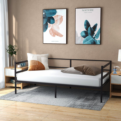 Modern Twin Metal Daybed Frame with Guardrails – Sofa Bed for Bedroom or Living Room