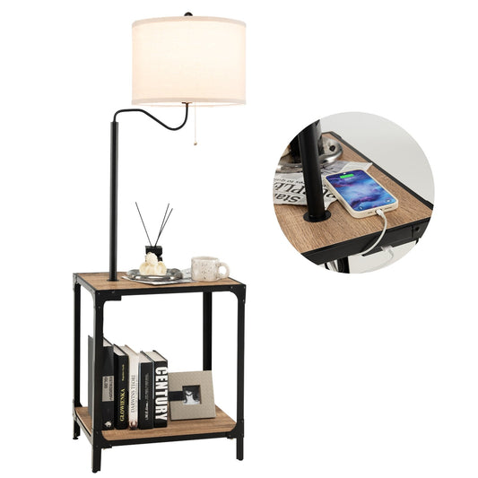 360° Rotatable Floor Lamp with Side Table & USB Charging Ports for Modern Living