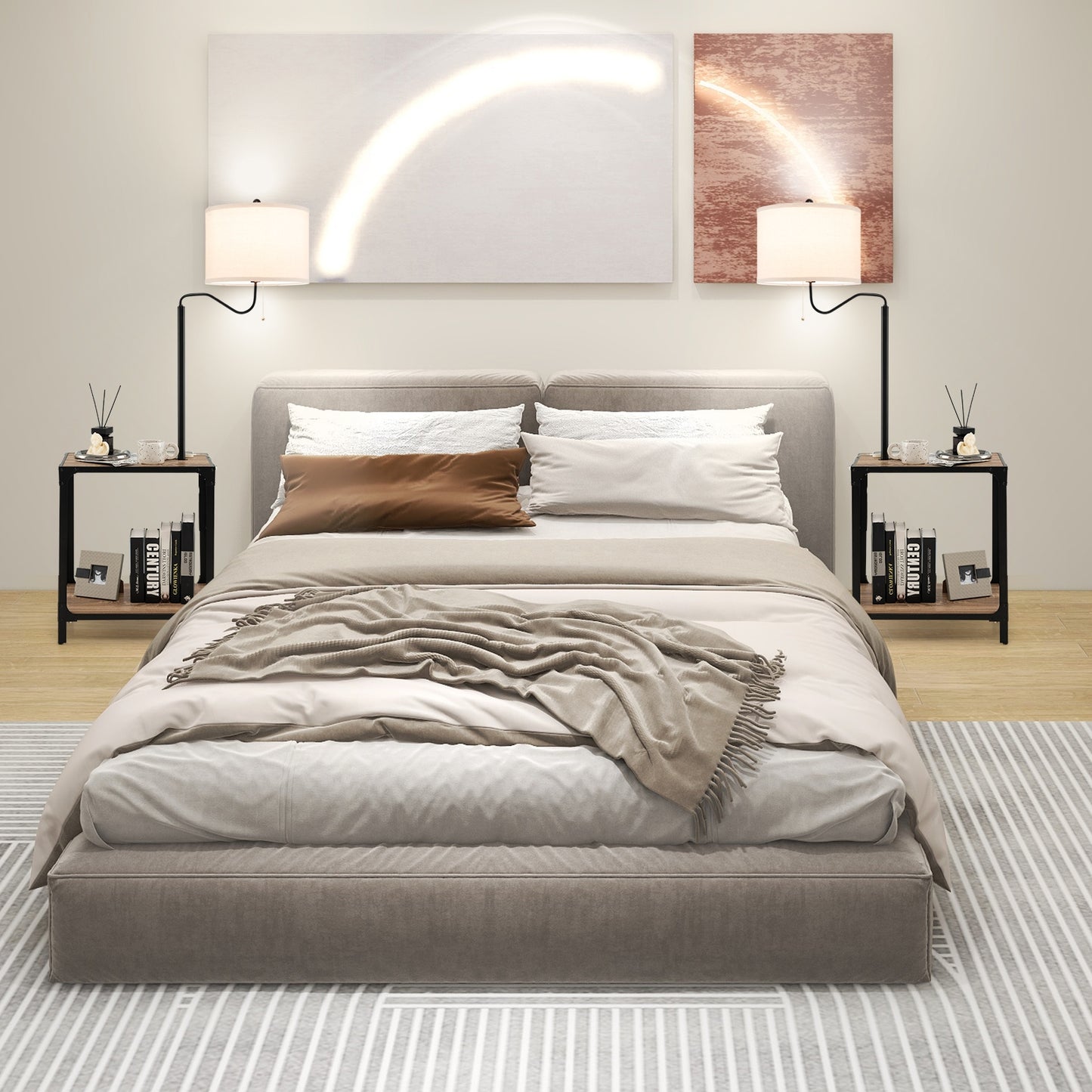 360° Rotatable Floor Lamp with Side Table & USB Charging Ports for Modern Living