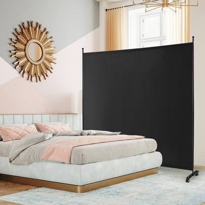 6 Foot Rolling Privacy Screen with Lockable Wheels Single Panel Divider - Black
