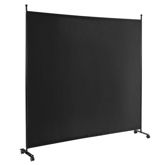 6 Foot Rolling Privacy Screen with Lockable Wheels Single Panel Divider - Black