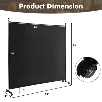 6 Foot Rolling Privacy Screen with Lockable Wheels Single Panel Divider - Dark Grey
