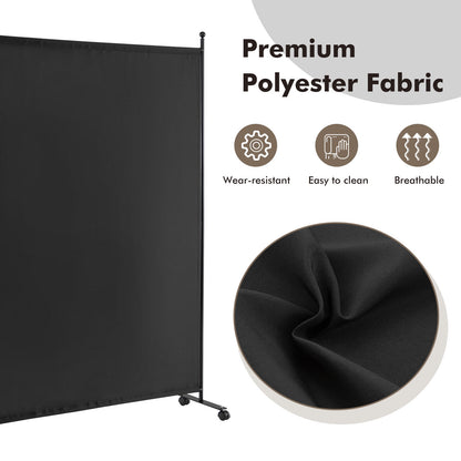 6 Foot Rolling Privacy Screen with Lockable Wheels Single Panel Divider - Black