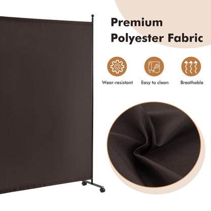 6 Foot Rolling Privacy Screen with Lockable Wheels Single Panel Divider - Brown