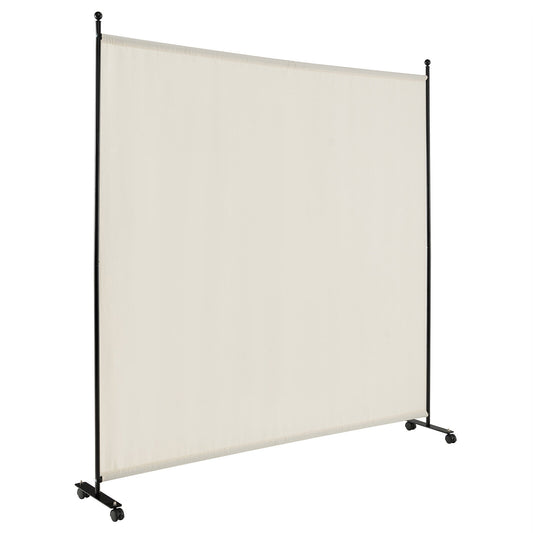6 Foot Rolling Privacy Screen with Lockable Wheels Single Panel Divider - White