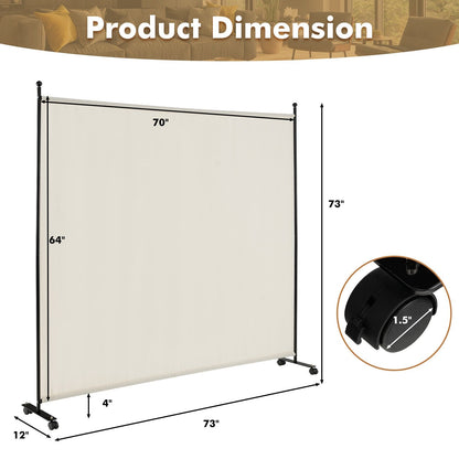 6 Foot Rolling Privacy Screen with Lockable Wheels Single Panel Divider - White