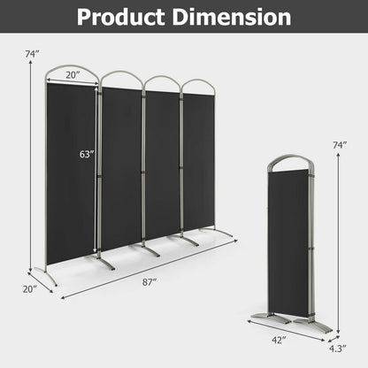 6.2Ft 4-Panel Foldable Room Divider Screen for Home Office and Living Room - Black