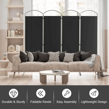 6.2Ft 4-Panel Foldable Room Divider Screen for Home Office and Living Room - Black