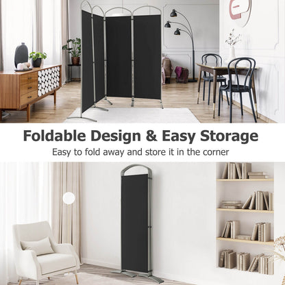 6.2Ft 4-Panel Foldable Room Divider Screen for Home Office and Living Room - Black