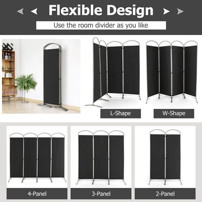 6.2Ft 4-Panel Foldable Room Divider Screen for Home Office and Living Room - Black