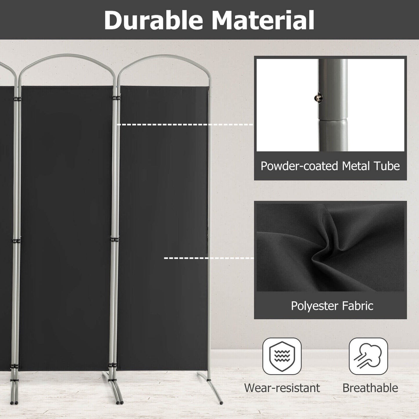 6.2Ft 4-Panel Foldable Room Divider Screen for Home Office and Living Room - Black