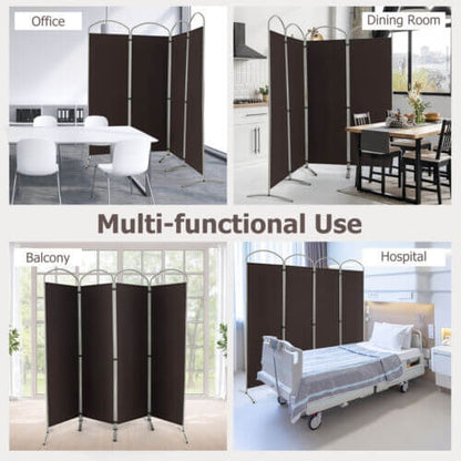 6.2Ft 4-Panel Foldable Room Divider Screen for Home Office and Living Room - Brown