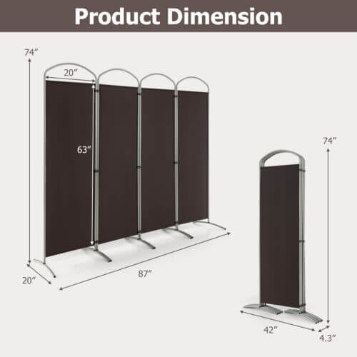 6.2Ft 4-Panel Foldable Room Divider Screen for Home Office and Living Room - Brown