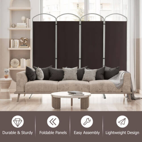 6.2Ft 4-Panel Foldable Room Divider Screen for Home Office and Living Room - Brown