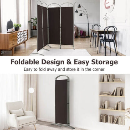 6.2Ft 4-Panel Foldable Room Divider Screen for Home Office and Living Room - Brown