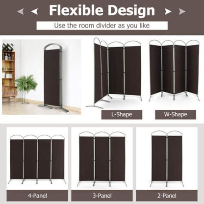 6.2Ft 4-Panel Foldable Room Divider Screen for Home Office and Living Room - Brown