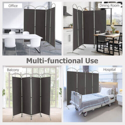 6.2Ft 4-Panel Foldable Room Divider Screen for Home Office and Living Room - Grey