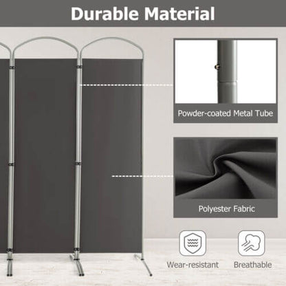 6.2Ft 4-Panel Foldable Room Divider Screen for Home Office and Living Room - Grey