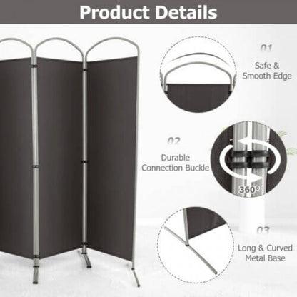 6.2Ft 4-Panel Foldable Room Divider Screen for Home Office and Living Room - Grey