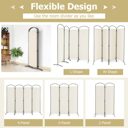 6.2Ft 4-Panel Foldable Room Divider Screen for Home Office and Living Room - White