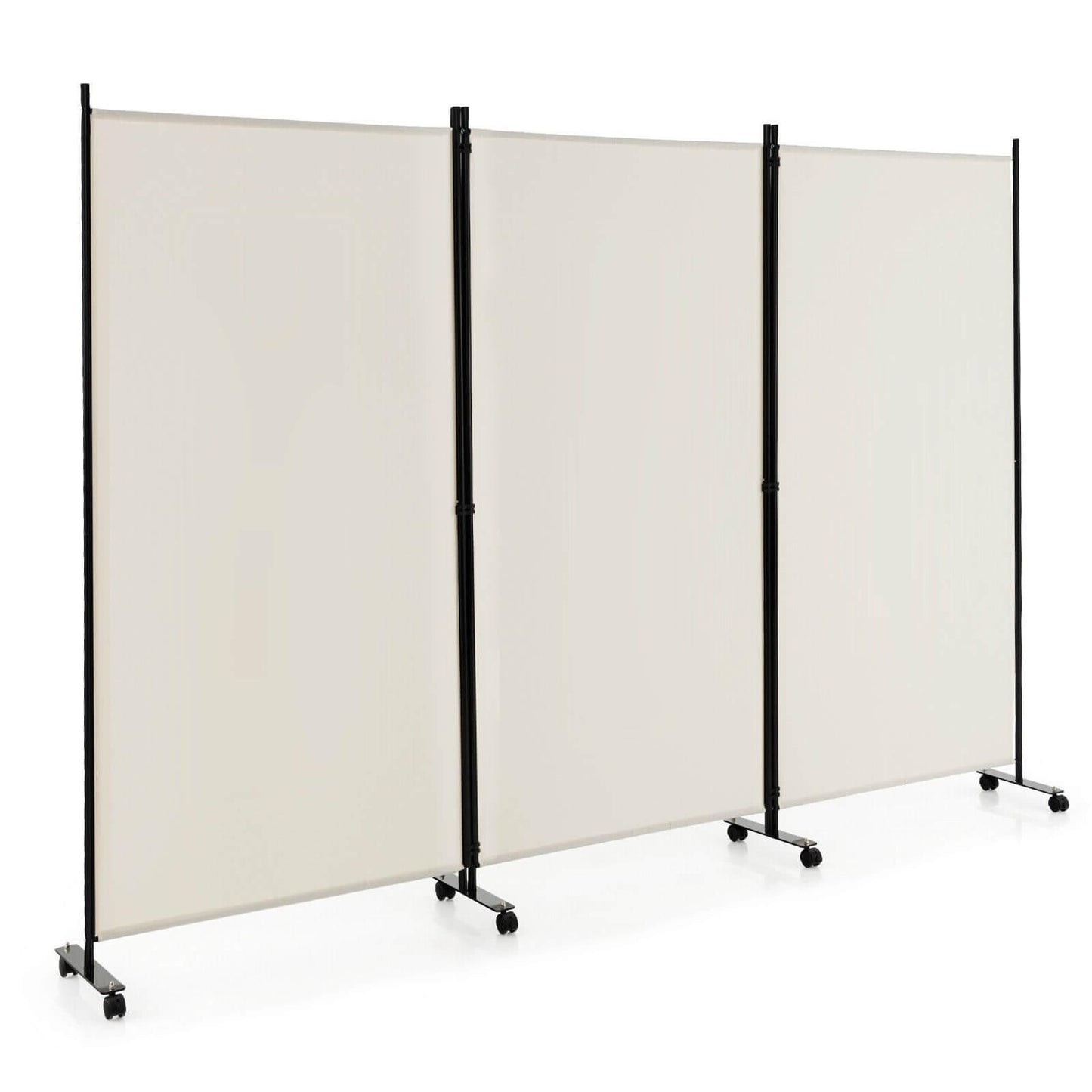 3-Panel Folding Privacy Divider with Lockable Wheels for Easy Mobility - White