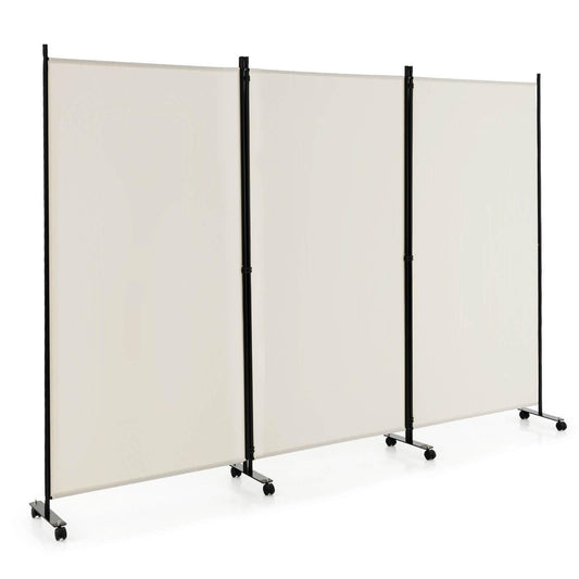 3-Panel Folding Privacy Divider with Lockable Wheels for Easy Mobility - White