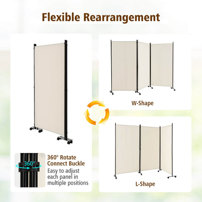 3-Panel Folding Privacy Divider with Lockable Wheels for Easy Mobility - White