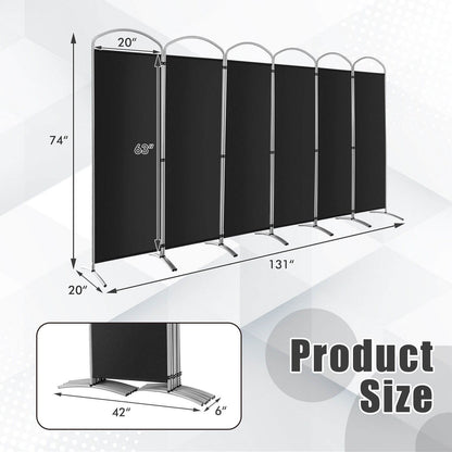 6 Foot 6-Panel Folding Freestanding Room Divider for Ultimate Privacy - Black