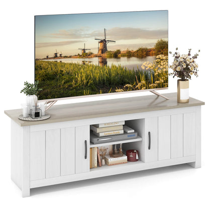 Modern TV Stand with Two Cabinets and Open Shelves for Flat Screen TVs up to 65 Inches - Natural