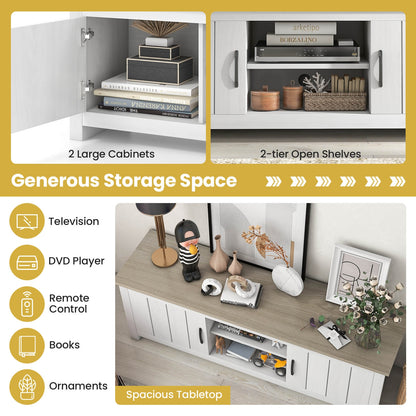 Modern TV Stand with Two Cabinets and Open Shelves for Flat Screen TVs up to 65 Inches - Natural
