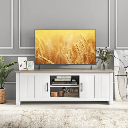 Modern TV Stand with Two Cabinets and Open Shelves for Flat Screen TVs up to 65 Inches - Natural